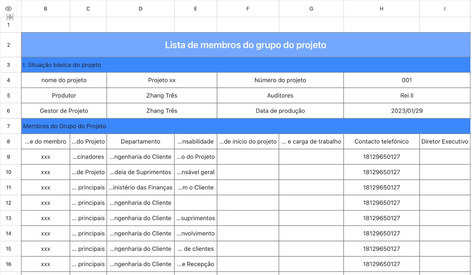 Lista de membros do grupo do projeto